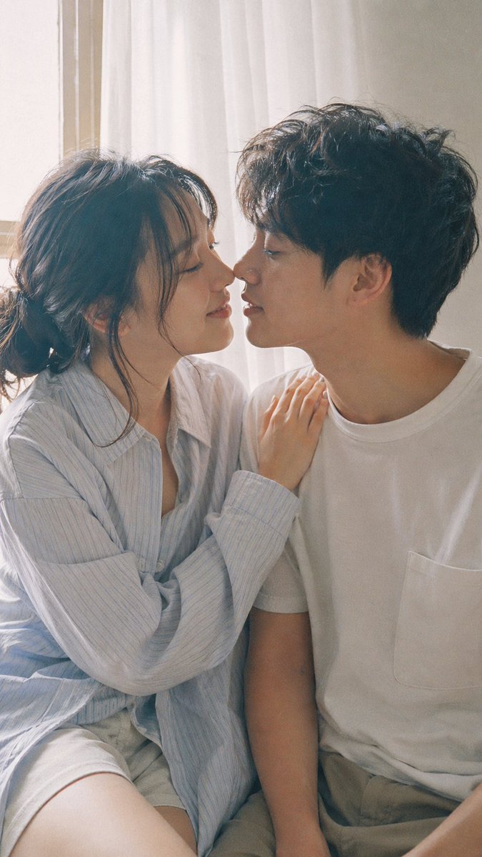 9:16 vertical — Japanese Fuji film style couple po...